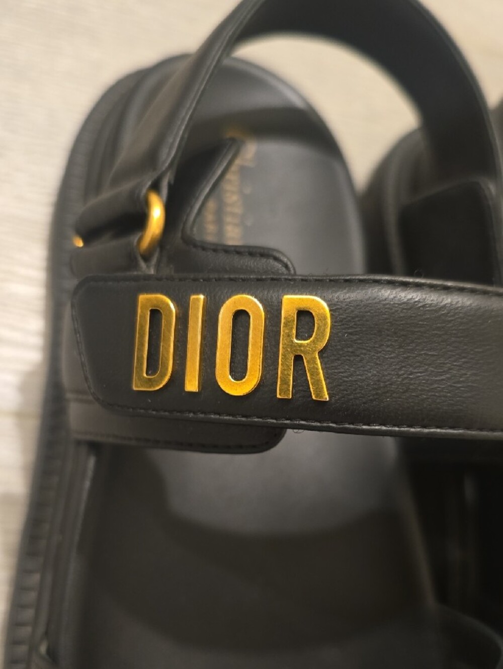 Dior (DIORACT AS NAMED ONLINE) Black Lambskin Sandals with Gold Logo Hardware - Picture 2 of 7